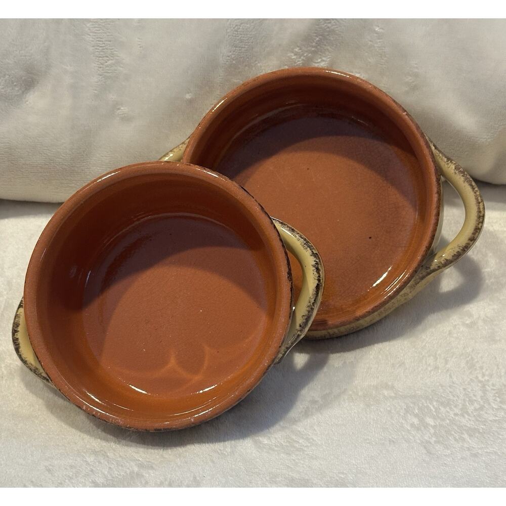 De Silva Italy set of 2 Terracotta Onion Soup Bowls Farmhouse Rustic Yellow Chic